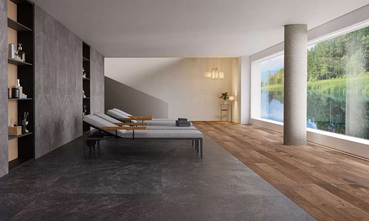 Rock Antracite600х600 Prime Ceramics Белый Для пола Имитация камня Матовый Узбекистан