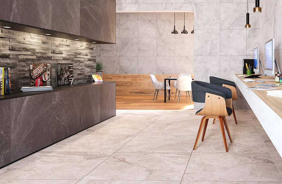 Victoria Brown1200х600 Prime Ceramics Белый Для пола Имитация камня Матовый Узбекистан